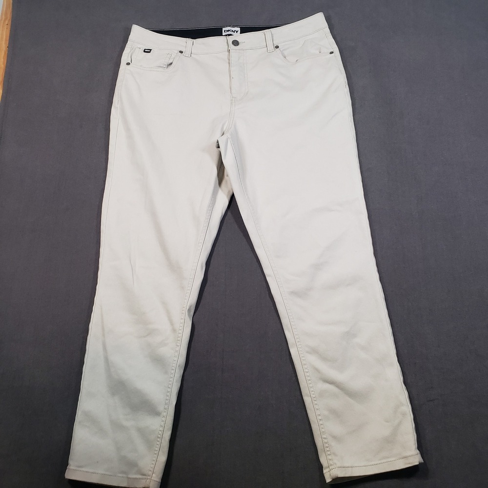 DKNY Stanton Slim Fit Pants Mens 36x30 Off-White 5-Pocket Chino Trousers